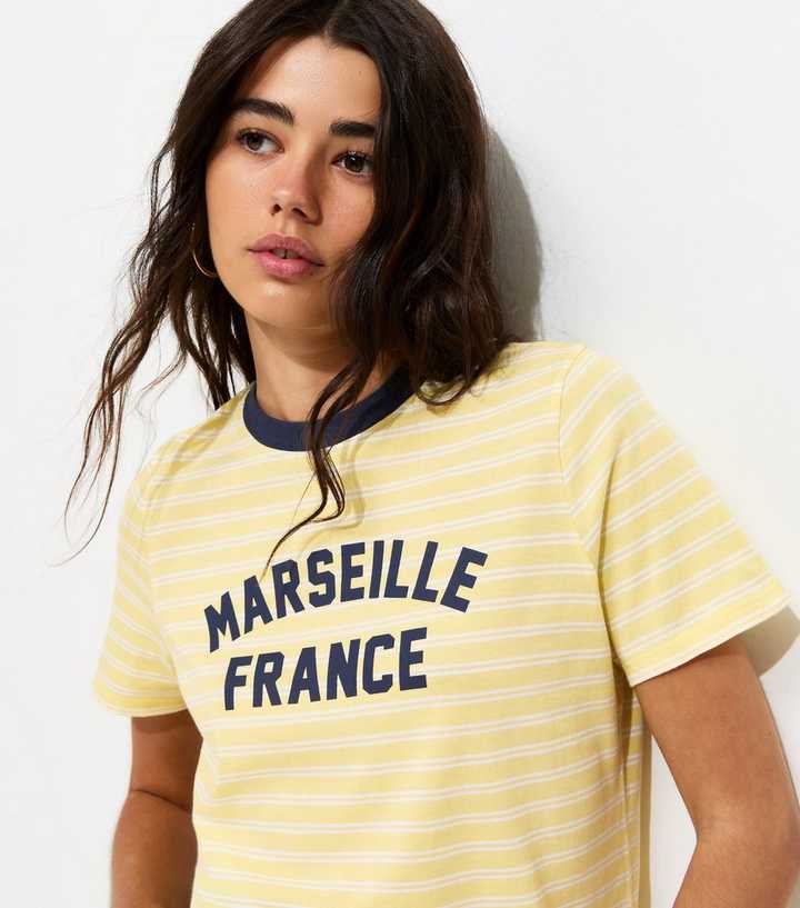 Yellow Cotton Striped Marseille Print Relaxed T-Shirt