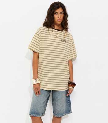 Yellow Cotton Striped New York Oversized T-Shirt