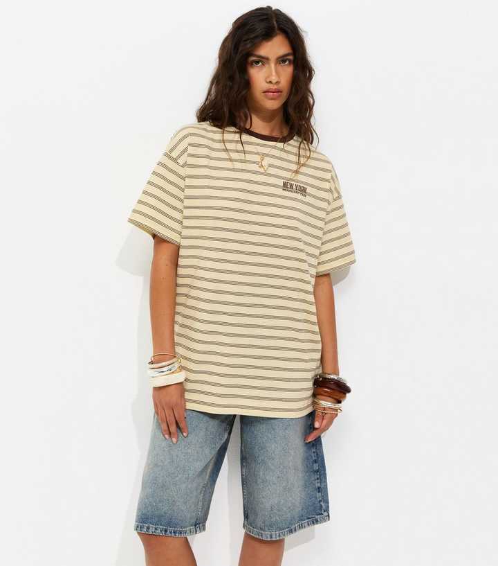 Yellow Cotton Striped New York Oversized T-Shirt