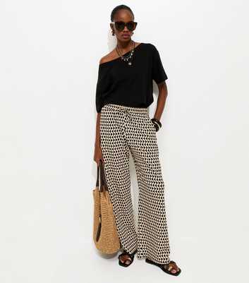 Black Geometric Crinkle Wide Leg Trousers