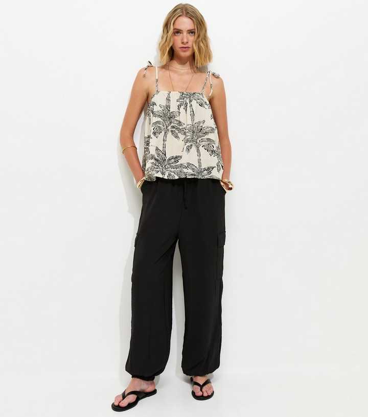 Black Cargo Style Cuffed Trousers
