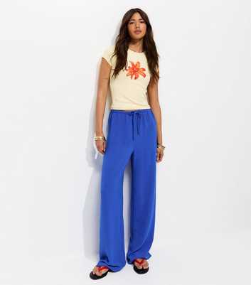 Bright Blue Drawstring Waist Wide Leg Trousers