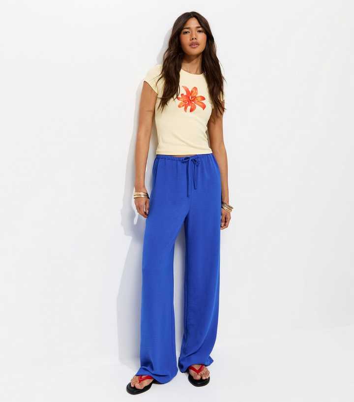 Bright Blue Drawstring Waist Wide Leg Trousers