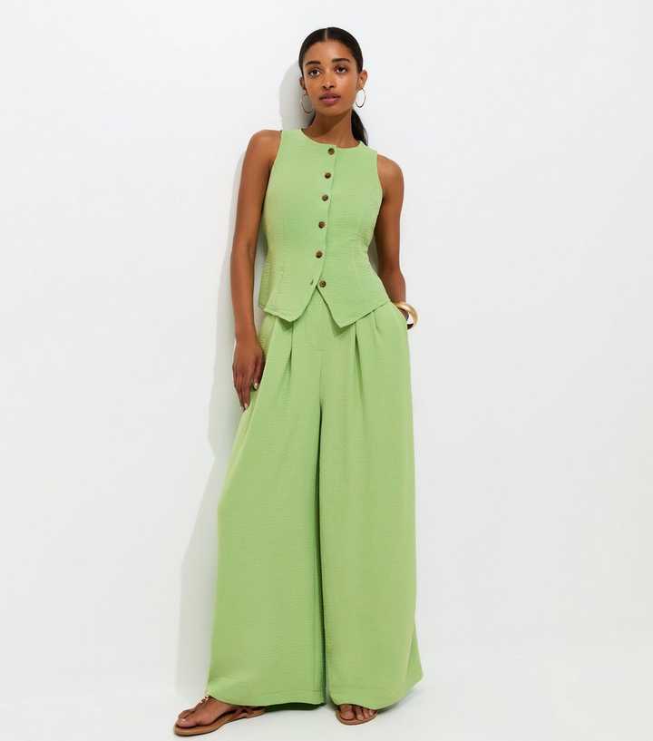 Bright Green Tailored Wide Leg Trousers