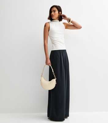 Navy Tailored Wide Leg Trousers