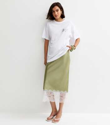 Light Green Deep Lace Trim Midi Skirt