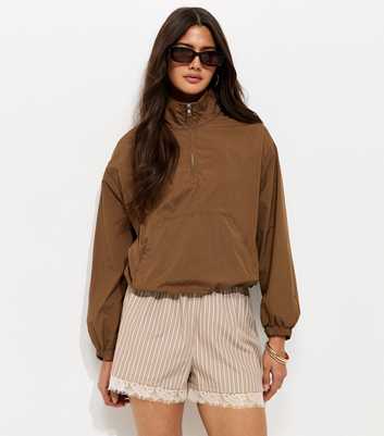 Cream Striped Lace Hem Shorts