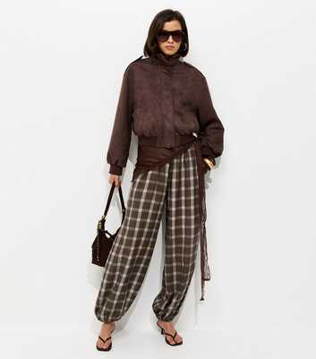 Brown Check Cuffed Leg Trousers