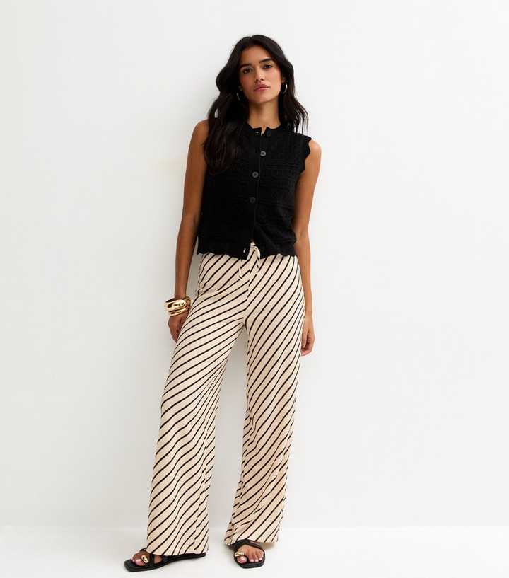 Black Striped Crinkled Wide Leg Trousers