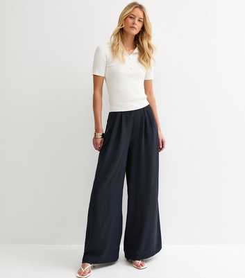 Tall Navy Tailored Wide Leg Trousers