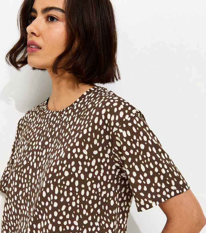 Brown Abstract Spot Print Easy T-Shirt