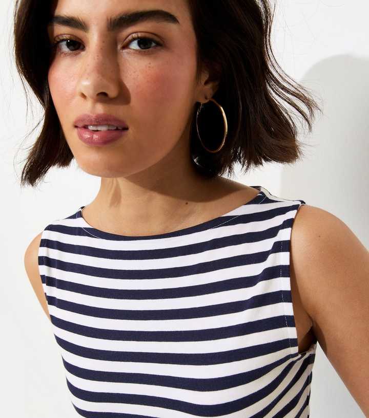 Blue Striped Cotton Rich Slash Neck Vest