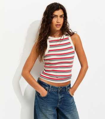 Cream Cotton Rich Stripe Racer Vest Top