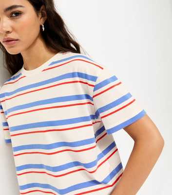 Blue Cotton Boxy Striped T-Shirt