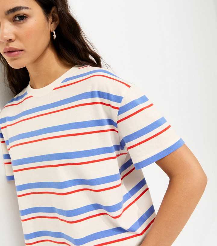 Blue Cotton Boxy Striped T-Shirt