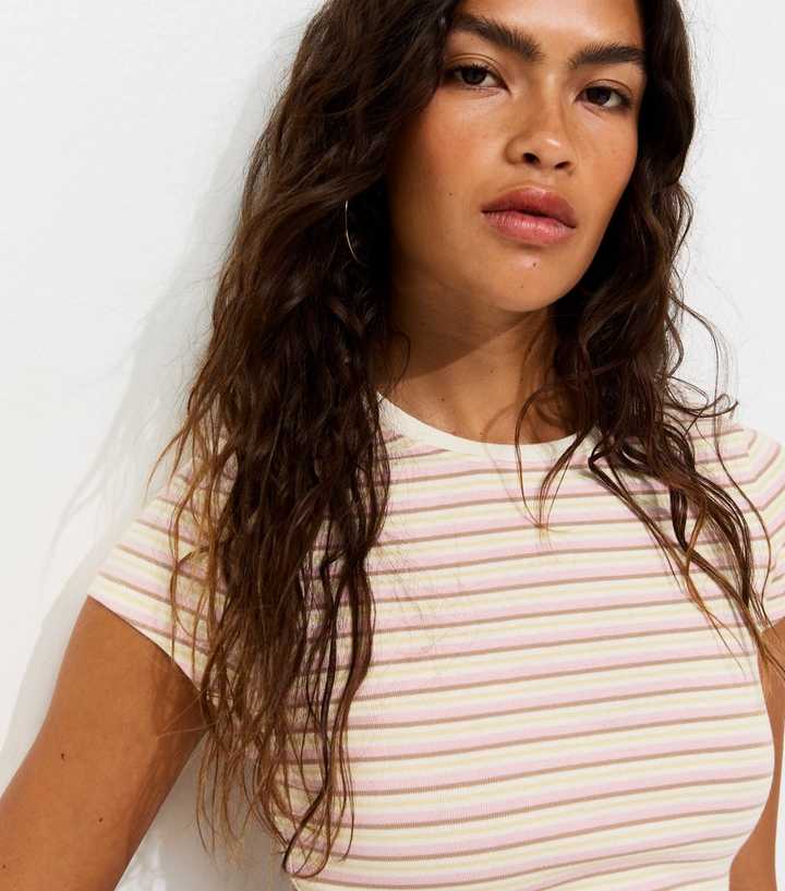 Pink Striped Crew Neck Top