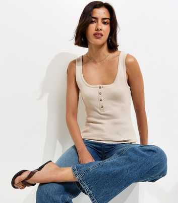 Stone Henley Button Front Vest Top