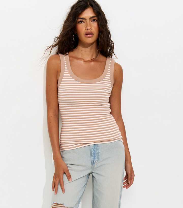 Mink Striped Ribbed Jersey Vest Top