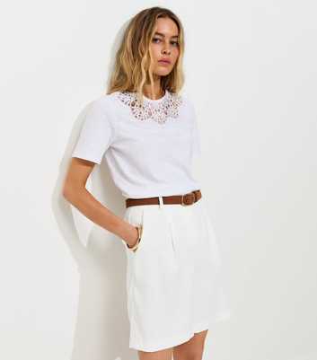 White Linen Rich Lace Trim Boxy Fit T-Shirt