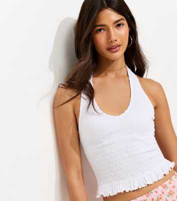 White Shirred Halter Neck Vest