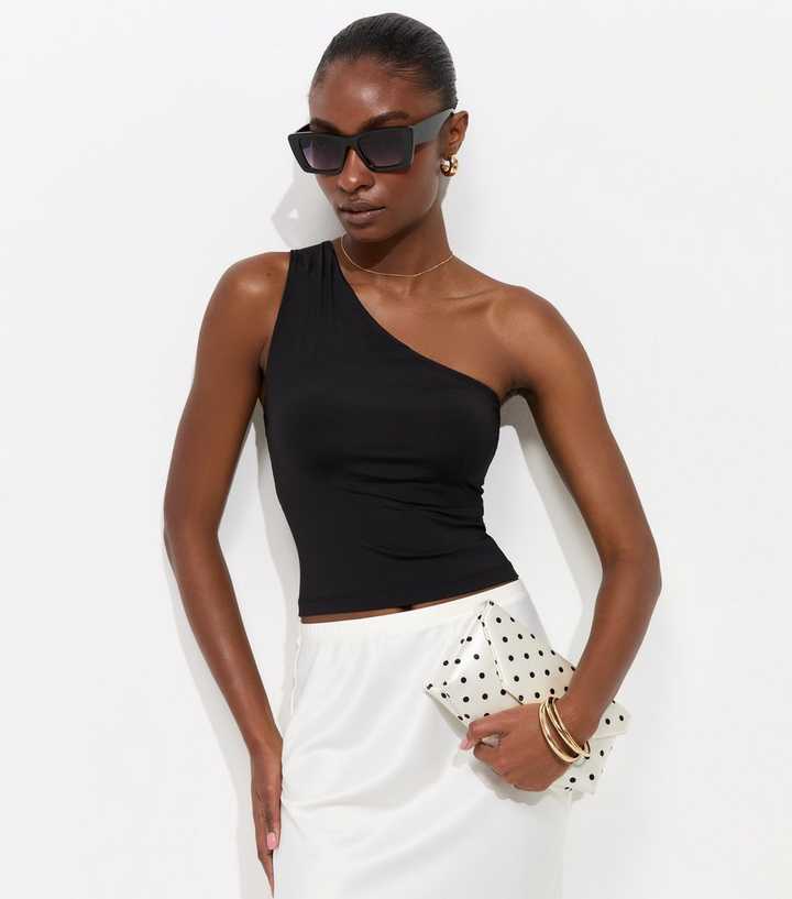 Black Slinky One Shoulder Top