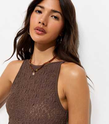 Dark Brown Textured Floral Lace Vest Top