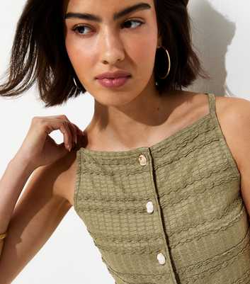Khaki Textured Button Front Waistcoat