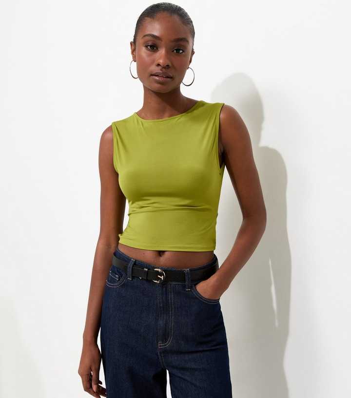 Bright Green Twisted Open Back Slinky Sleeveless Top