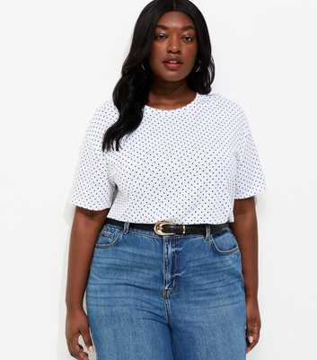 Curves White Polka Dot T-Shirt