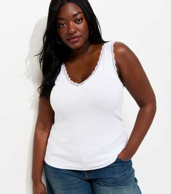 Curves White Lace Trim Vest Top