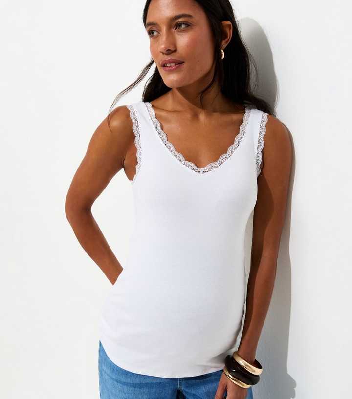 Maternity White Lace Trim Vest Top
