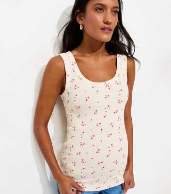 Maternity Cream Mini Floral Wide Trim Scoop Neck Vest Top