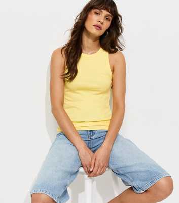 Tall Light Yellow Cotton Rich Ribbed Racer Vest