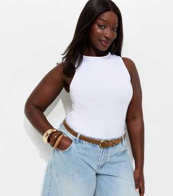 Curves White Racerback Bodysuit