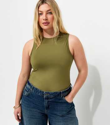 Curves Dark Khaki Slinky Racerback Bodysuit