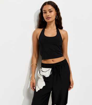 Petite Black Slinky Jersey Halter Neck Top