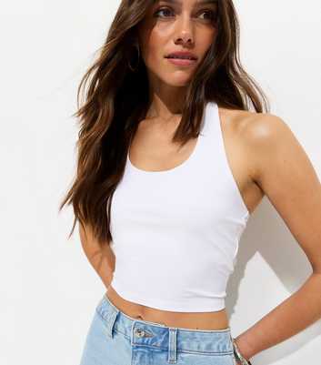 Petite White Jersey Halter Neck Top