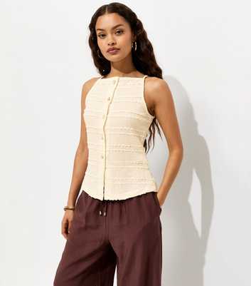 Petite Off White Textured Button Front Waistcoat