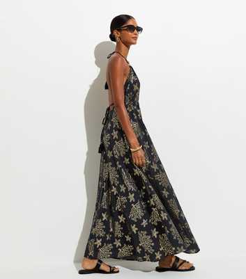 Black Cotton Rich Shimmer Jacquard V-Neck Beach Dress