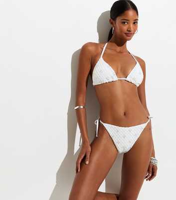 Premium White 3D Sequin Tie Side Bikini Bottoms
