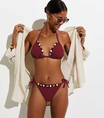 Premium Burgundy Bead Chain Tie Side Bikini Bottoms