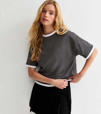 Dark Grey 2-in-1 Short Sleeve Boxy T-Shirt