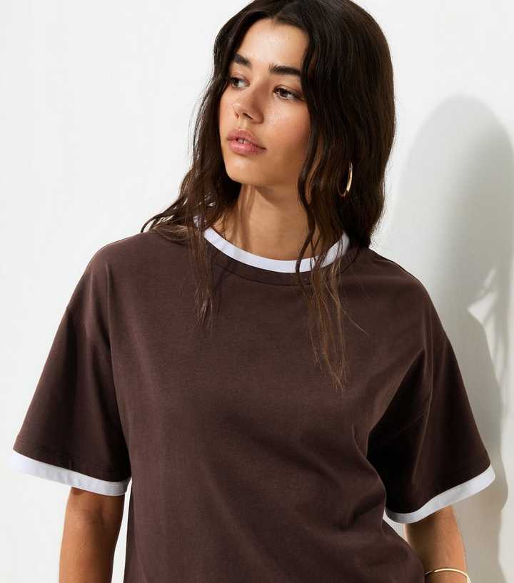Dark Brown 2-in-1 Short Sleeve Boxy T-Shirt