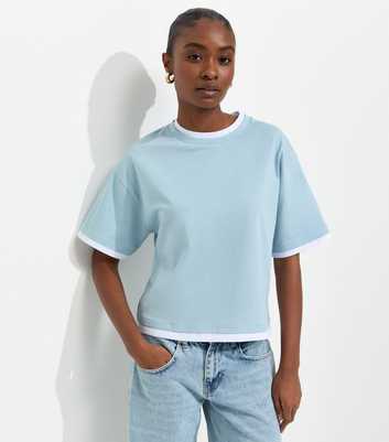 Light Blue 2-in-1 Short Sleeve Boxy T-Shirt