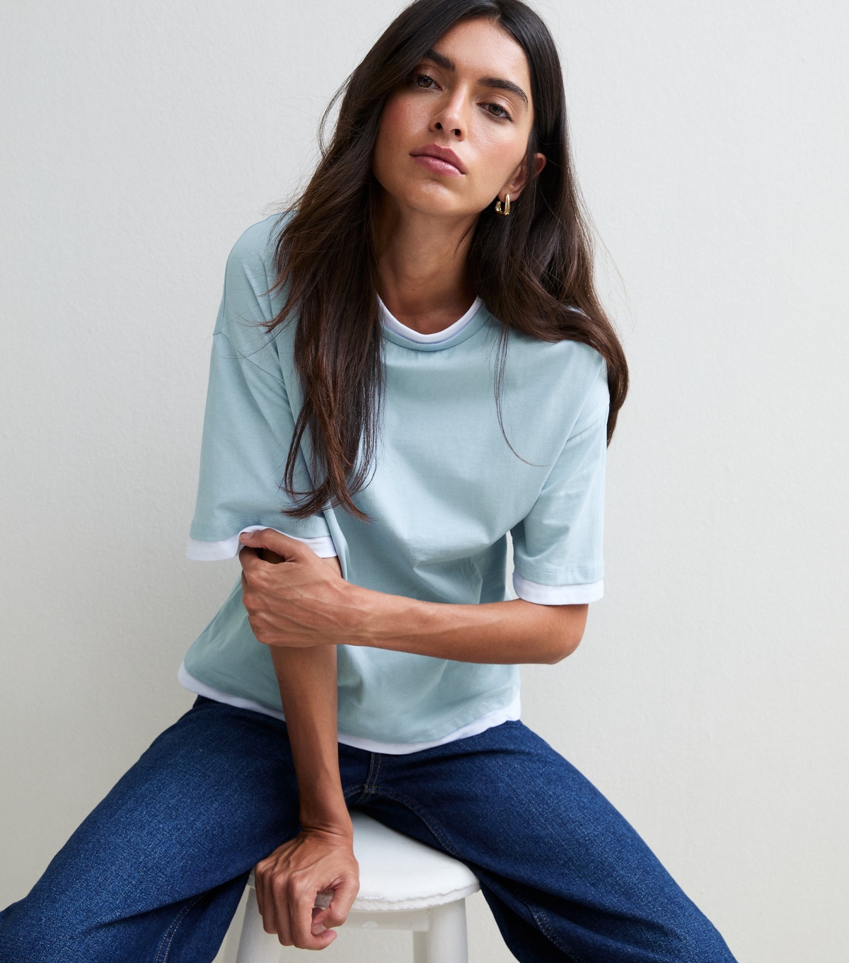 Women's Light Blue 2-in-1 Short Sleeve Boxy T-Shirt New Look
