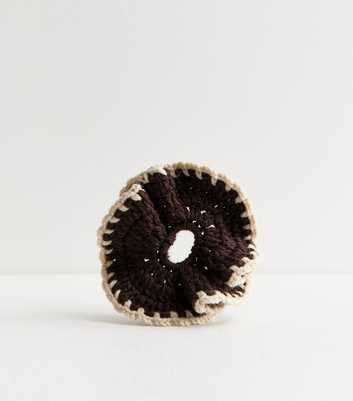 Dark Brown Contrast Edge Crochet Scrunchie