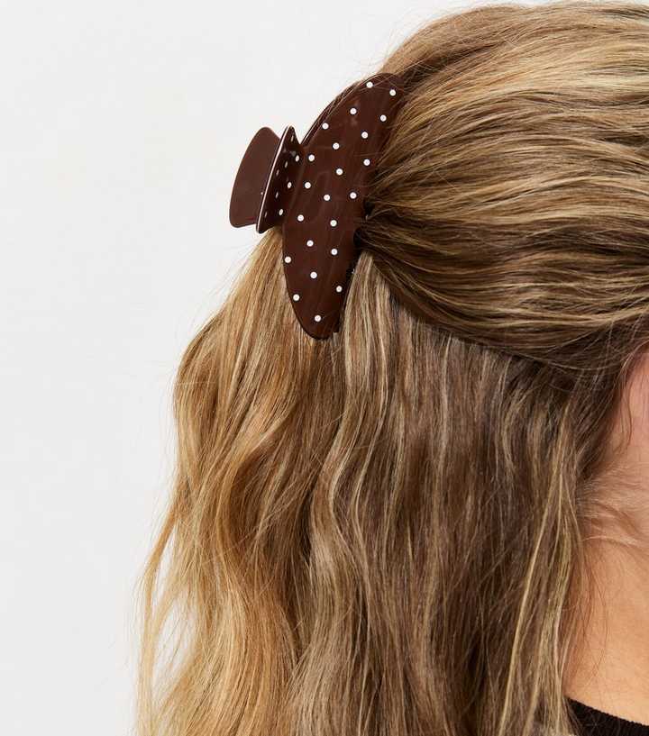 Brown Polka Dot Hair Claw Clip