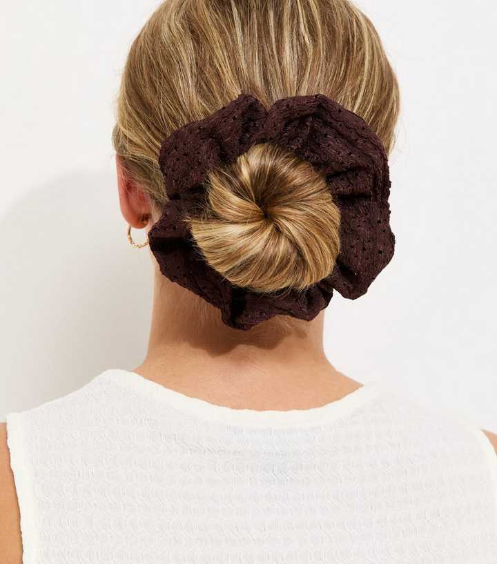 Dark Brown Textured Crochet Scrunchie