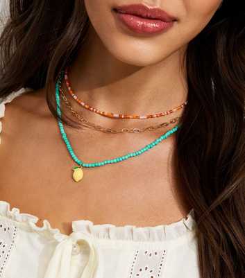 Pack of 3 Turquoise Beaded and Chain Necklaces