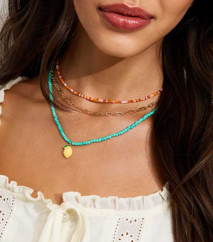 Pack of 3 Turquoise Beaded and Chain Necklaces